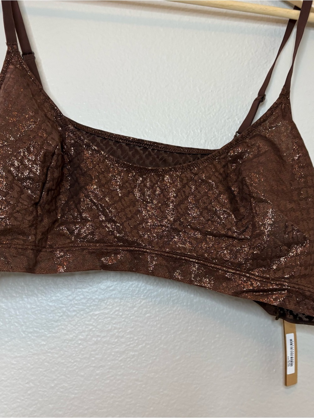 SKIMS FLOCKED LOGO BRALETTE NWT brown glitter sparkle summer 4X - Picture 3 of 4